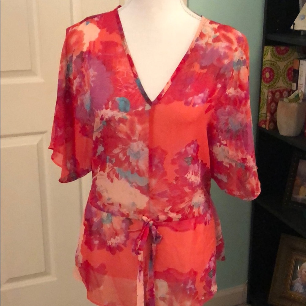 a.n.a semi sheer dolman sleeve tie waist blouse